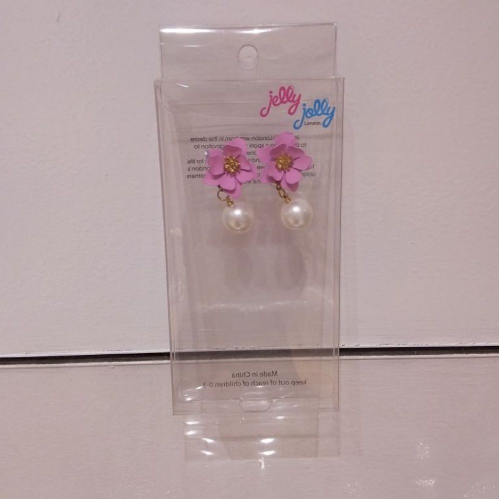 Pink flower pearl drop earrings